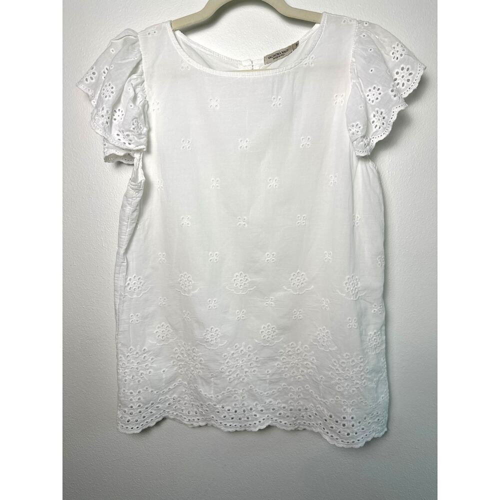 Valentina Naldi 100% Cotton Made in Italy White Eyelet Ruffle Sleeve Top | Sz M